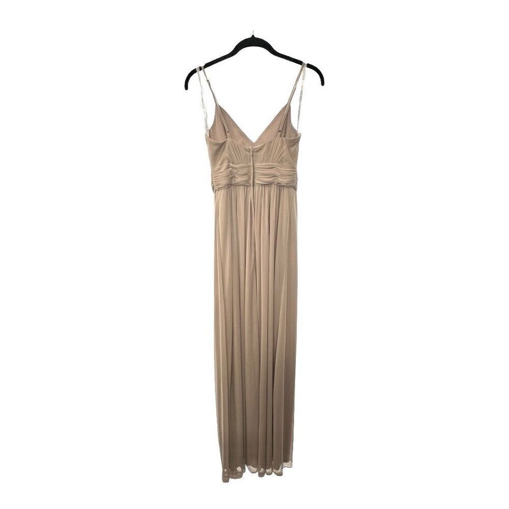 David's Bridal Spaghetti Strap Ruched Waist Mesh Dress Biscotti Size 2 Gown - Picture 5 of 16